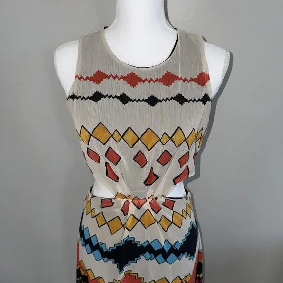 Zara Trafulac Dress Woman’s Sz M Colorful Geometric Tribal Print Cut Outs Beach - Picture 2 of 8